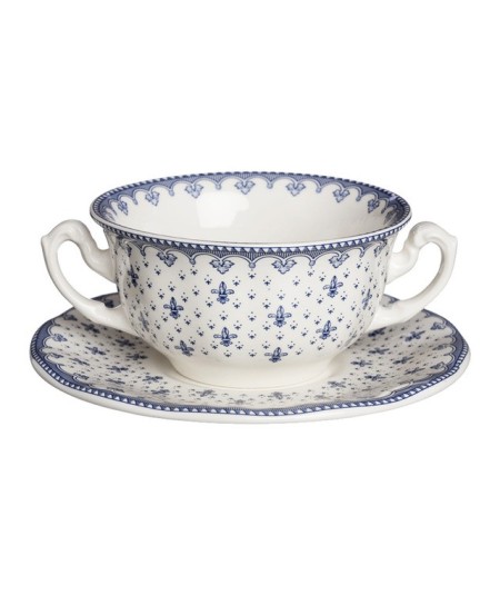 TAZA DE CONSOME CON PLATO FLOR DE LIS AZUL