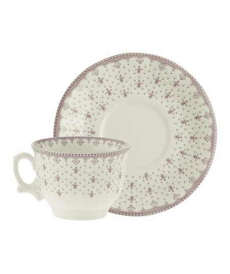 TAZA DESAYUNO CON PLATO FLOR DE LIS ROSA