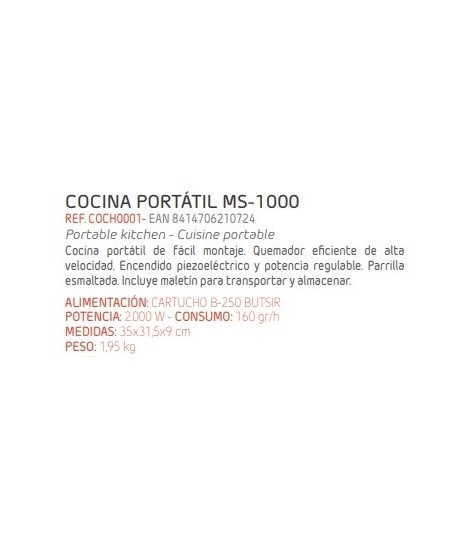 COCINA PORTÁTIL BUTSIR MS-1000